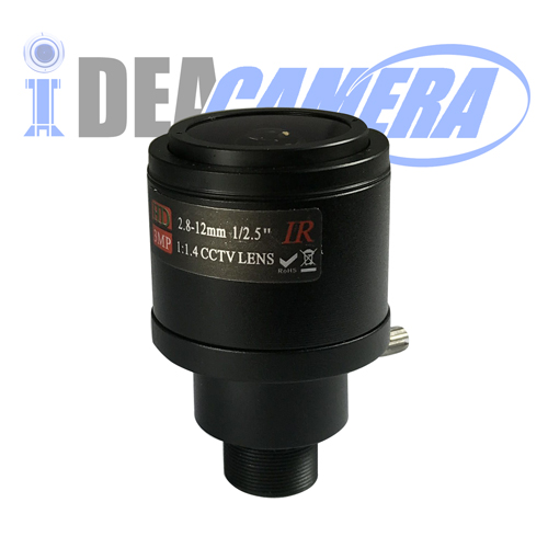 F1.4 3MP 2.8mm~12mm Manual Varifocal HD Lens, Fixed Aperture