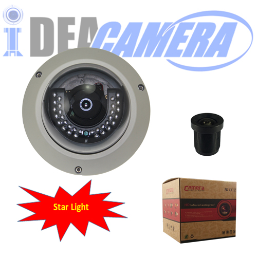 Starlight Dome IP Camera with Audio In,H.265 1920*1080P,Inetrnal POE,VSS Mobule App,P2P