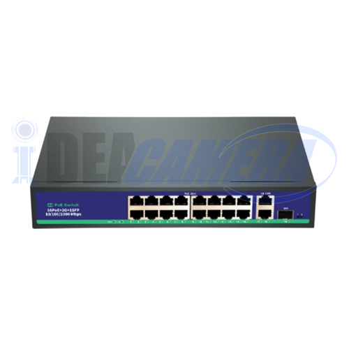 250W 16+2+1 Active 10/100/1000Mbps POE Switch, Internal Power Supply.